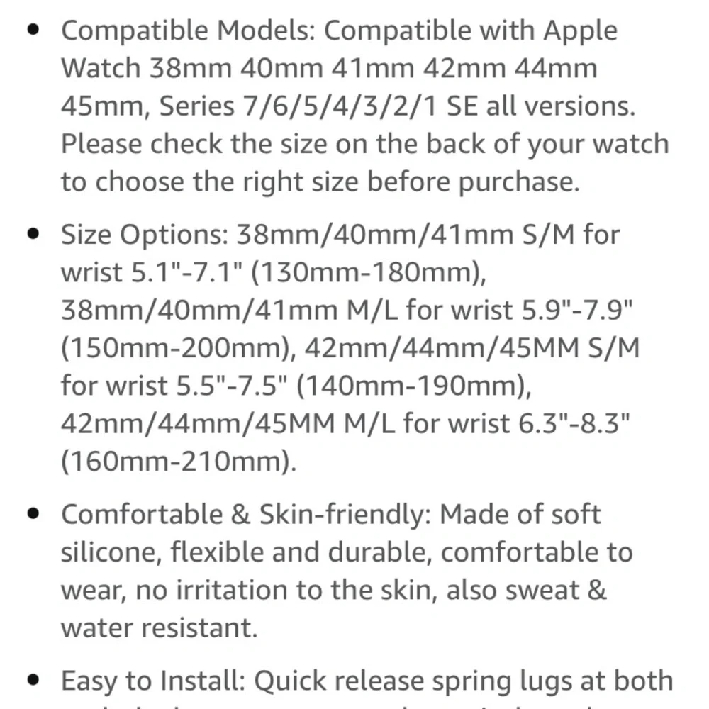 Apple Watch series 1-7 adjustable replacement band plastic black 38-45mm SNBLK